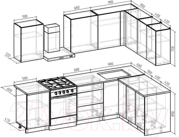 Изображение товара Кухонный гарнитур Интермебель Микс Топ-28 2.0x1.72м правая (графит серый/дуб крафт золотой/дуб вотан)