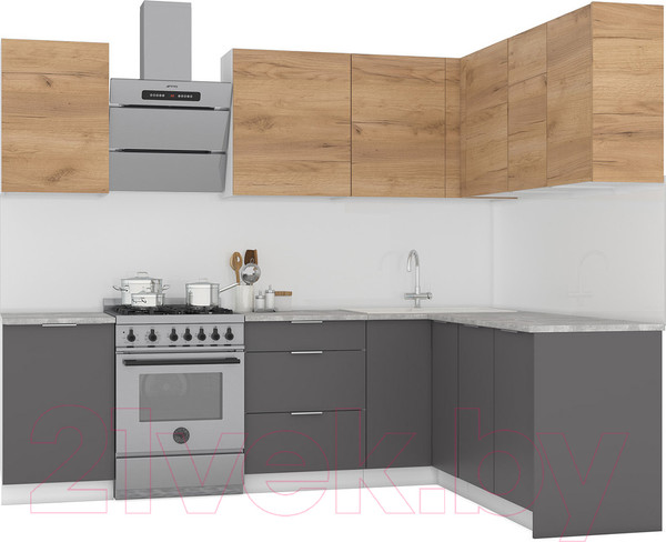 Изображение товара Кухонный гарнитур Интермебель Микс Топ-28 2.0x1.72м правая (дуб крафт золотой/графит серый/дуб вотан)