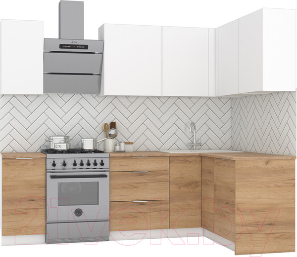 Изображение товара Кухонный гарнитур Интермебель Микс Топ-21 1.9x1.42м правая (белый премиум/дуб крафт золотой/дуб вотан)