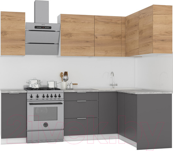 Изображение товара Кухонный гарнитур Интермебель Микс Топ-21 1.9x1.42м правая (дуб крафт золотой/графит серый/дуб вотан)