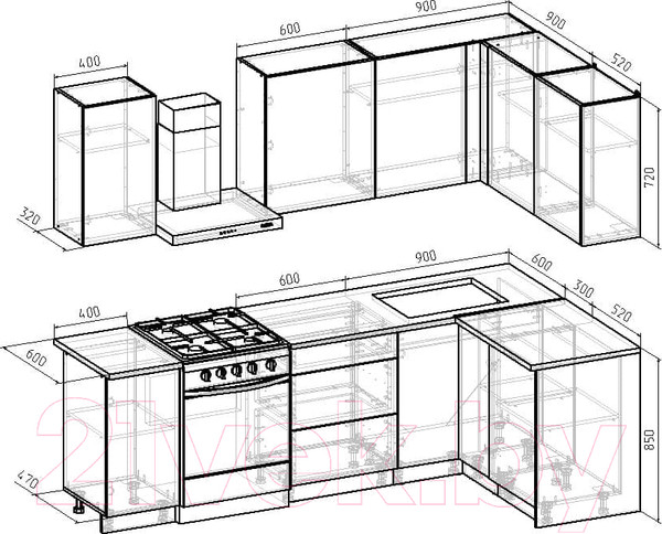 Изображение товара Кухонный гарнитур Интермебель Микс Топ-21 1.9x1.42м правая (дуб крафт золотой/графит серый/дуб вотан)