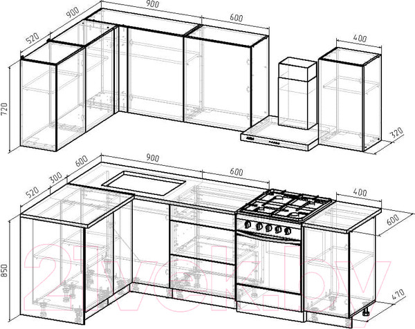 Изображение товара Кухонный гарнитур Интермебель Микс Топ-21 1.9x1.42м левая (белый премиум/дуб крафт золотой/дуб вотан)