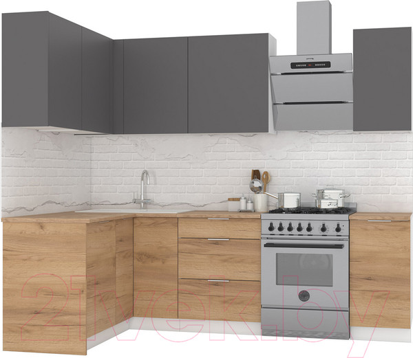 Изображение товара Кухонный гарнитур Интермебель Микс Топ-21 1.9x1.42м левая (графит серый/дуб крафт золотой/дуб вотан)