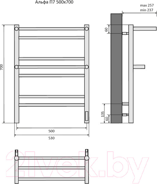 Изображение товара Полотенцесушитель электрический Aquatek Альфа П7 500x700 (Quick Touch)