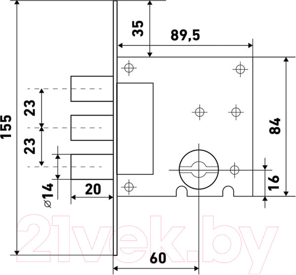 Изображение товара Замок врезной БУЛАТ ЗВ8-6.60.00.3(14).08 (хром)