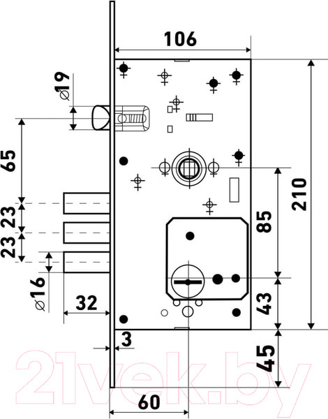 Изображение товара Замок врезной БУЛАТ ЗВ9-8.60.85.3(16).08