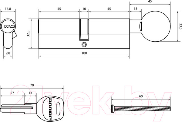 Изображение товара Цилиндровый механизм замка Аллюр HD FG 100-5K СP 50x50G перфорированный ключ (хром)