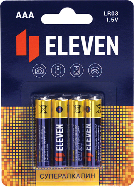 Изображение товара Комплект батареек Eleven Super AAA LR03 алкалиновые BC4 (12x4шт)