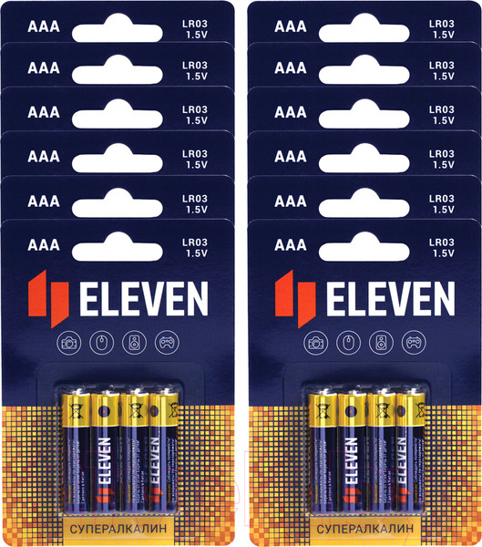 Изображение товара Комплект батареек Eleven Super AAA LR03 алкалиновые BC4 (12x4шт)