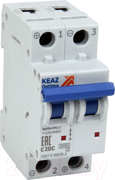 Изображение товара Выключатель автоматический КЭАЗ OptiDin BM63-2B1-DC-УХЛ3 / 261220