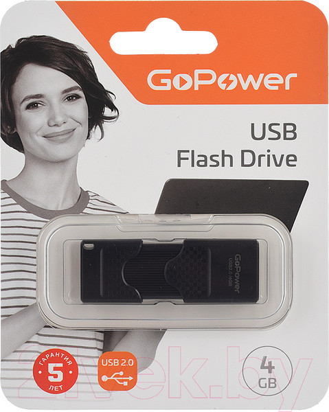 Изображение товара USB flash накопитель GoPower Slider 4GB USB2.0 / 00-00025961 (черный матовый)