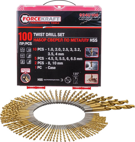 Изображение товара Набор сверл ForceKraft FK-924U100 (57268)