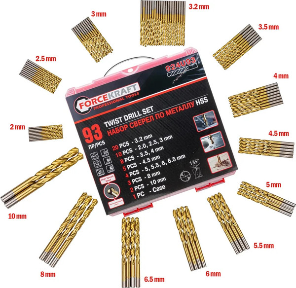 Изображение товара Набор сверл ForceKraft FK-924U93 (57269)