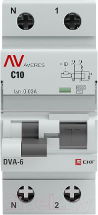 Изображение товара Дифференциальный автомат EKF Averes DVA-6 2P 10А 30мА (C) 6кА тип AC / rcbo6-1pn-10C-30-ac-av