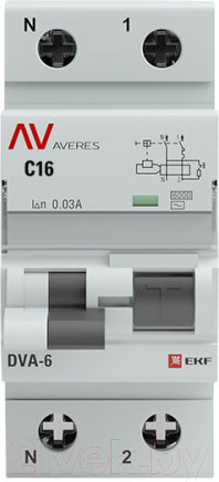 Изображение товара Дифференциальный автомат EKF Averes DVA-6 2P 16А 30мА (C) 6кА тип AC / rcbo6-1pn-16C-30-ac-av