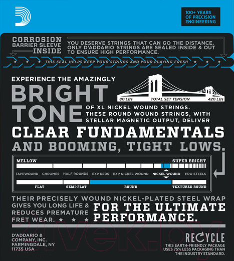 Изображение товара Струны для бас-гитары D'Addario EXL170 45-100