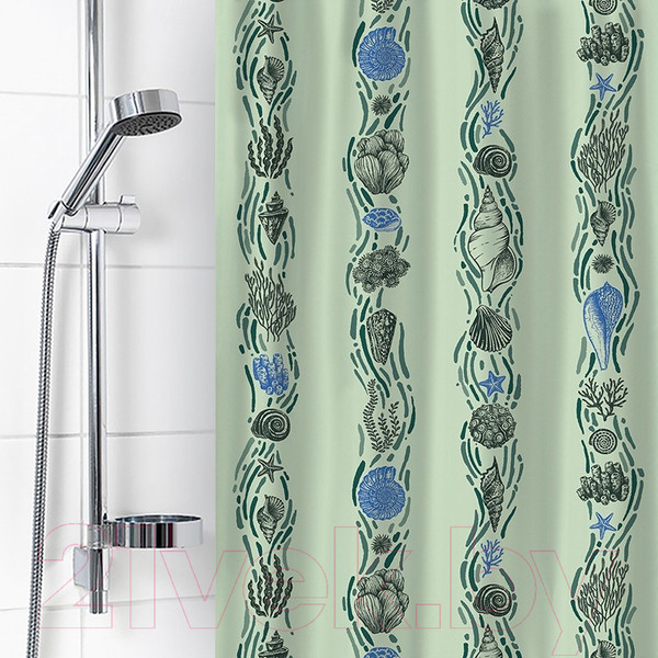 Изображение товара Шторка-занавеска для ванны V-line Ракушки (зеленый)
