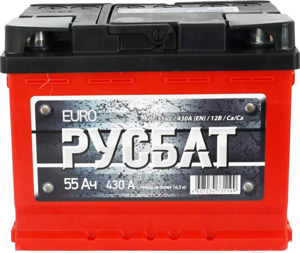 Изображение товара Автомобильный аккумулятор Русбат Евро 430А / 6СТ-55VL 0 (55 А/ч)