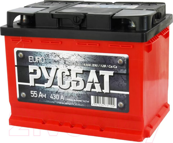 Изображение товара Автомобильный аккумулятор Русбат Евро 430А / 6СТ-55VL 0 (55 А/ч)