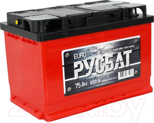 Изображение товара Автомобильный аккумулятор Русбат Евро 650А / 6CT-75VL 0 (75 А/ч)