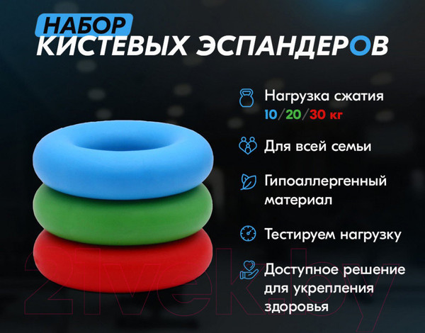 Изображение товара Набор эспандеров PROFITNESSLAB 13883 (3шт, голубой/зеленый/красный)