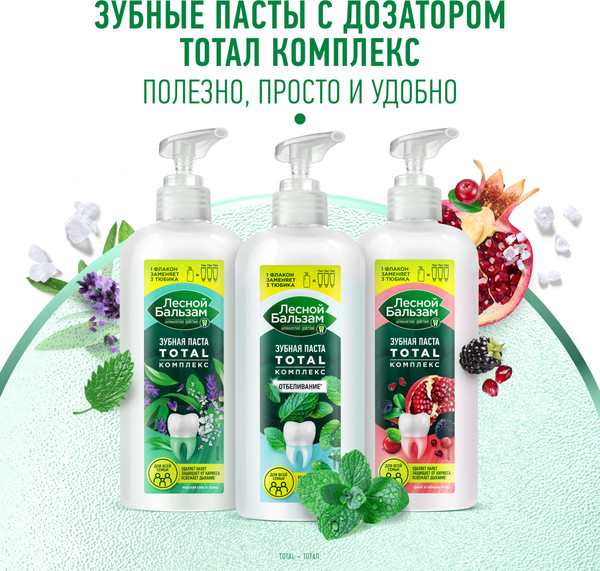 Изображение товара Зубная паста Лесной бальзам Total Комплекс Свежая Мята Отбеливание (290г)
