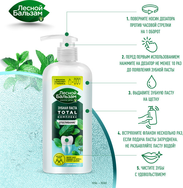 Изображение товара Зубная паста Лесной бальзам Total Комплекс Свежая Мята Отбеливание (290г)