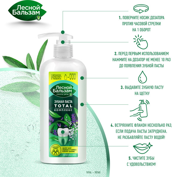 Изображение товара Зубная паста Лесной бальзам Total Комплекс Морская соль и травы (290г)