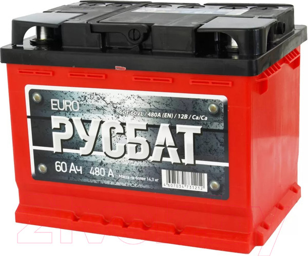 Изображение товара Автомобильный аккумулятор Русбат Евро 480А / 6CT-60VL 1 (60 А/ч)