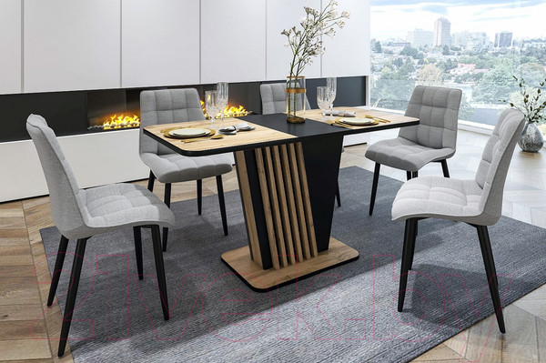 Изображение товара Обеденный стол Signal Nevio 125-170x75x76 (дуб артизан/черный)