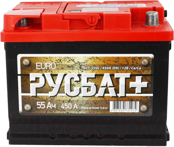 Изображение товара Автомобильный аккумулятор Русбат Евро 450А / 6СТ-55VL 0 (55 А/ч)
