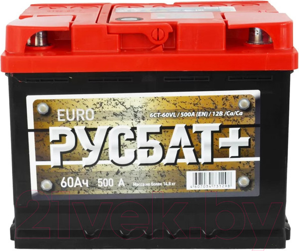 Изображение товара Автомобильный аккумулятор Русбат Евро 500А / 6CT-60VL 0 (60 А/ч)