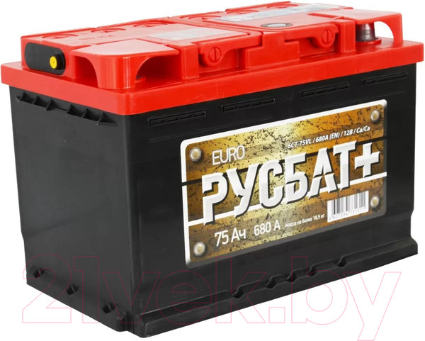 Изображение товара Автомобильный аккумулятор Русбат Евро 680А / 6CT-75VL 0 (75 А/ч)