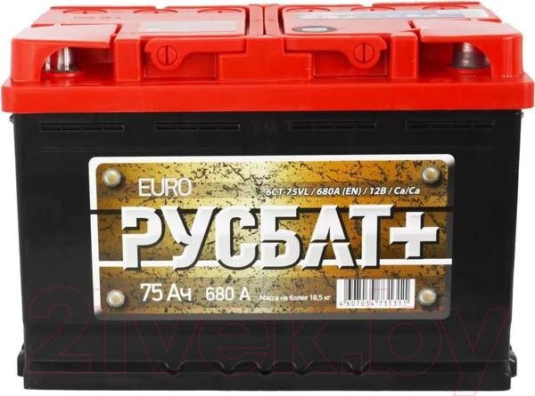 Изображение товара Автомобильный аккумулятор Русбат Евро 680А / 6CT-75VL 0 (75 А/ч)