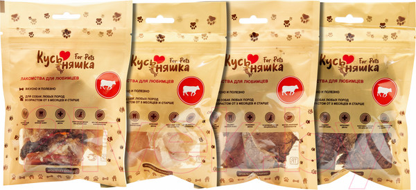 Изображение товара Набор лакомств для собак Кусьняшка Легкое говяжье/рубец очищенный/рубец неочищенный