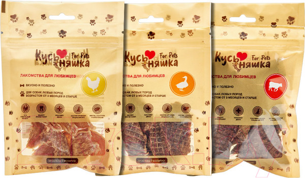 Изображение товара Набор лакомств для собак Кусьняшка Легкое говяжье/филе утки/филе цыпленка