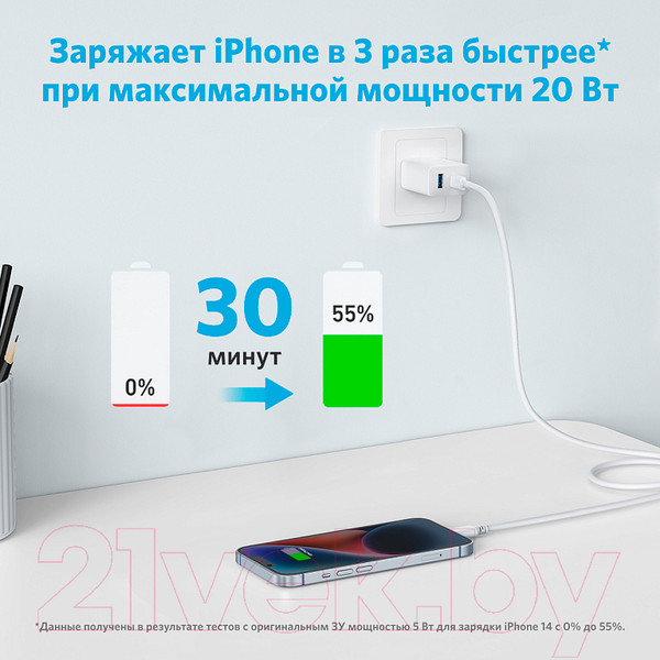 Изображение товара Зарядное устройство сетевое Anker 312 20W Wall Charger 2 Ports + C / ANK-B2348G21-WT