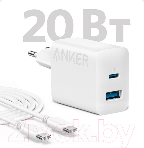 Изображение товара Зарядное устройство сетевое Anker 312 20W Wall Charger 2 Ports + C / ANK-B2348G21-WT