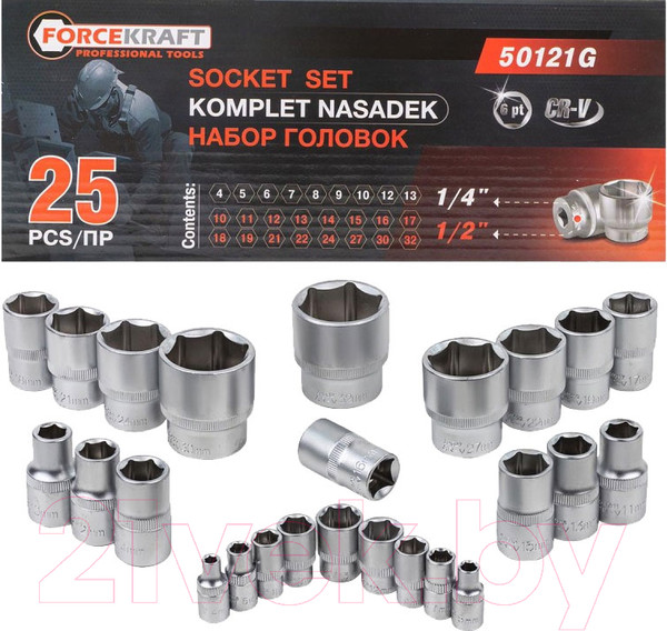 Изображение товара Набор головок слесарных ForceKraft FK-50121G(57683)