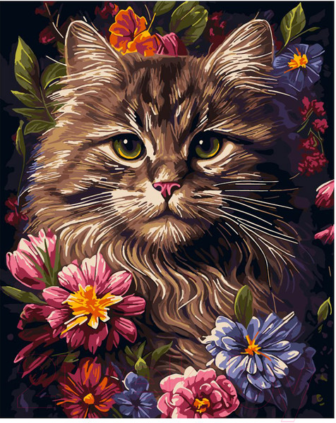 Изображение товара Картина по номерам Lori Кот в цветах / Рх-158
