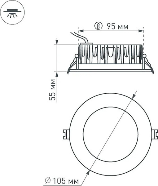 Изображение товара Точечный светильник Arlight LTD-105WH-Frost-9W Warm White 110deg / 021067