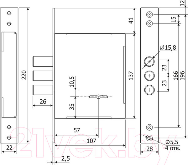 Изображение товара Замок врезной Гардиан 6001 ЗК.303Н-01 (4 длинных ключа)