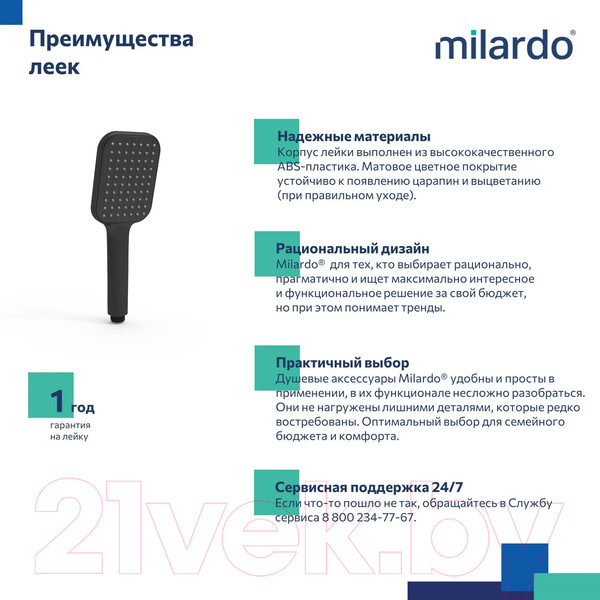 Изображение товара Лейка ручного душа Milardo 1F Ideal Spa ILS1FBSM18 (черный матовый)