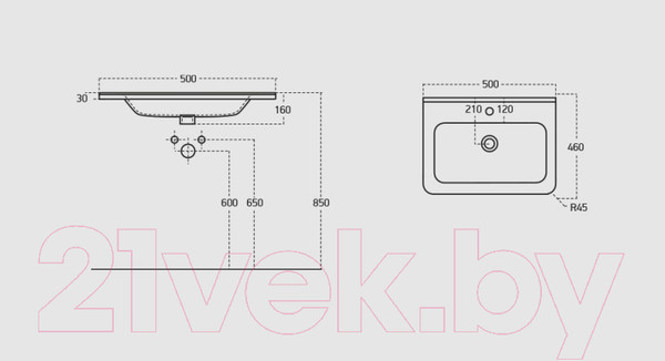 Изображение товара Тумба с умывальником Гамма 22оФ8/1-У 50 Урбан-12050