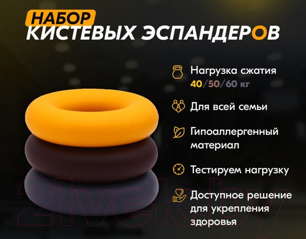 Изображение товара Набор эспандеров PROFITNESSLAB 13886 (3шт, желтый/коричневый/серый)