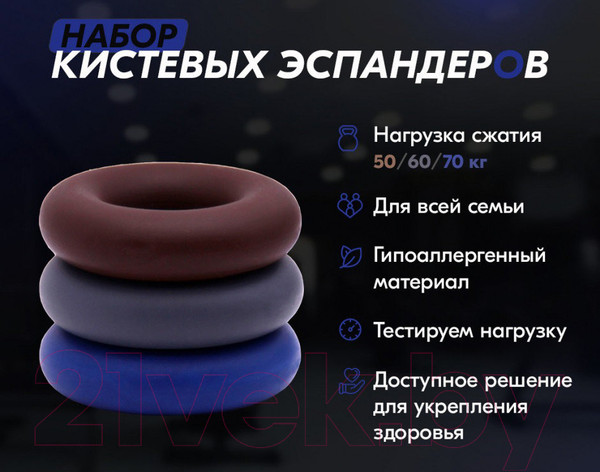 Изображение товара Набор эспандеров PROFITNESSLAB 13887 (3шт, коричневый/серый/темно-синий)