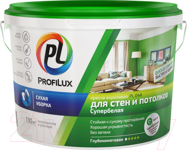 Изображение товара Краска Profilux ВД PL-04А акриловая для стен и потолков (7кг, супербелый)