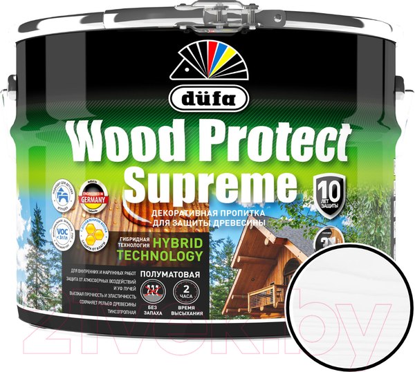 Изображение товара Пропитка для дерева Dufa Wood Protect Supreme (9л, белый)