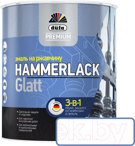 Изображение товара Эмаль Dufa Hammerlack на ржавчину гладкая RAL9010 (2л, белый)