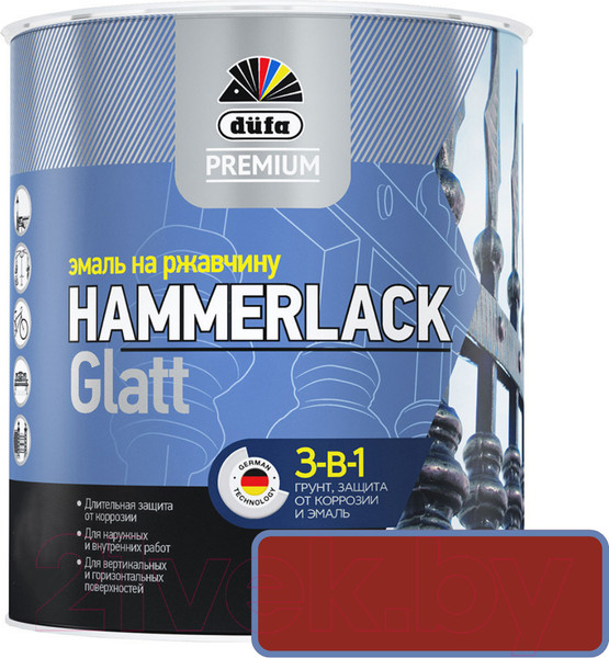 Изображение товара Эмаль Dufa Hammerlack на ржавчину гладкая RAL3005 (2л, винно-красный)